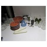 CANDLE HOLDERS, SERVING BOWL AND MATCHING BOWLS,