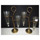 BRASS & GLASS FLOWER EPERNS, 15" H