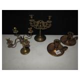 7" H BRASS CANDLE STICKS, 2 BRASS FINGER LAMPS