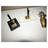 5" BRASS MATCH HOLDER AND 2 PEN HOLDERS