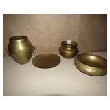 BRASS VASE AND BOWLS, PEDESTAL PLATE 4 PC.