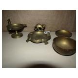 BRASS ASHTRAYS ONE W/ CAT AND ELEPHANT