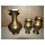 THREE BRASS VASES