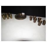 BRASS SHOT GLASSES AND TRAY 6" ROUND W/ 12 CUPS