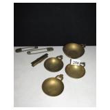 BRASS SAFETY PINS LARGE, 4 BRASS DISHES
