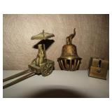 BRASS CUTTER, BELL, CART W/ FIGURE, ETC.