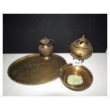 BRASS TRAY AND LANTERN