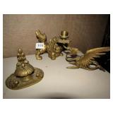 HEAVY BRASS LION, CANDLE HOLDER, ETC.