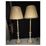 PAIR OF PORCELAIN LAMPS W/ NEW SHADES 38" H WHITE