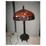 BRONZE FINISH BASE-STAINED GLASS LAMP 35" X 20"