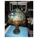 STAINED GLASS LAMP W/ PAW FEET, URN CENTER, TWO