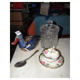 ENGLAND CUP/SAUCER, DUCK, BROOKS PEWTER SPOON,