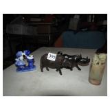 SOAPSTONE PILAR W/ STAMP ON BASE, 2 ANIMALS,