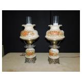 2 LAMPS WITH FLOWER DESIGN, 20" TALL TO TOP OF
