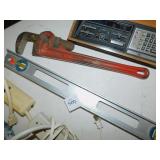 LEVEL, STRAIGHT EDGE, PIPE WRENCH