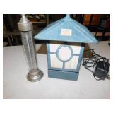 SLAG GLASS ELECTRIC LANTERN AND THERMOMETER