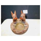 SCOTTY DOG ASHTRAY, CARVED WOOD, GLASS EYES, 6"H