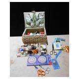 SEWING BOX W/ COLORED STRAIGHT PINS ETC.