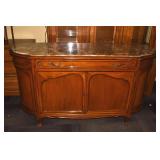 MARBLE TOP SIDEBOARD CARVED 66" X 21" D X 34" H