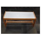 OAK COFFEE TABLE W/ WHITE TOP.