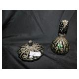 ETCHED PERFUME AND COVERED DISH SILVER OVER.