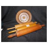 ROLLING PINS, WOOD DISH.