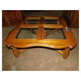 DREXEL COFFEE TABLE 4 GLASS TOP SECTIONS ON TOP