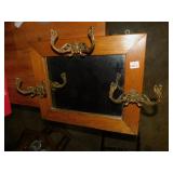 OAK MIRROR W/ LARGE COAT HOOKS