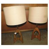 PAIR OF TEAK LAMPS MID-CENTURY W/ SHADES