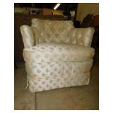 TUFTED BACK ARM CHAIR HAS SCRATCH MARKS ON BACK.