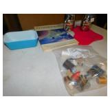 PYREX BOWL, SEWING ITEMS, 2 TRAVEL MUGS NEW .