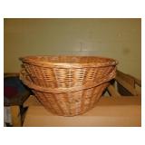 TWO LARGE BASKETS 1 W/O HANDLES, 1 HANDLE DAMAGE