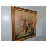 PAINTED ON CANVAS SIGNED HAS TEAR.