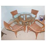 RATHAN DINING SET W/ GLASS TOP AND 4 CHAIRS