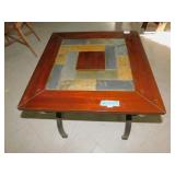 STONE TOP IRON BASE SIDE TABLE W/ ORIGINAL TAG.