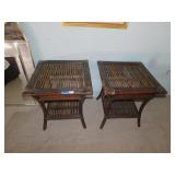TWO BAMBOO SIDE TABLES .