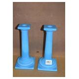9.5" H BLUE GLASS CANDLE STICKS