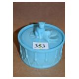 PORTIEUX BLUE GLASS COVERED TRINKET BOX W/ CAT