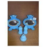 2 GLASS MIRRORS 6.5" X 6.5" & SALTS W/ CHIPPED