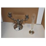 STERLING WEIGHTED BUD VASE AND 3 ARM CANDELABRA