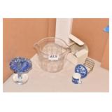 ART GLASS PEDESTAL DISH, MINI CUP, DOUBLE