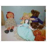 VINTAGE BEAR, RAGGEDY ANNE DOLL, TOPSY TURVEY DOLL