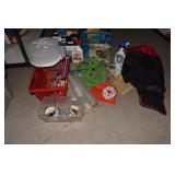 BASKETS, GARDEN HOSE, SMALL COOLER, ETC.