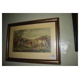 HUNT SCENE PRINT, SHIP FRAMED PIECE .