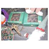 HOLIDAY LIGHTS, ORNAMENTS, IRON PIECE.