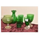 GREEN GLASSES, VASE.