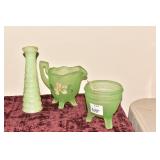 FROSTED GREEN CR/SUGAR, VASE.