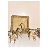 BRASS TRAY AND HORSE.