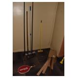 TENNIS RACKET, STEEL RODS, BROOM ETC