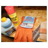 GLOVES, STARTER FLUID, LEATHER TOOL BELT, ETC.